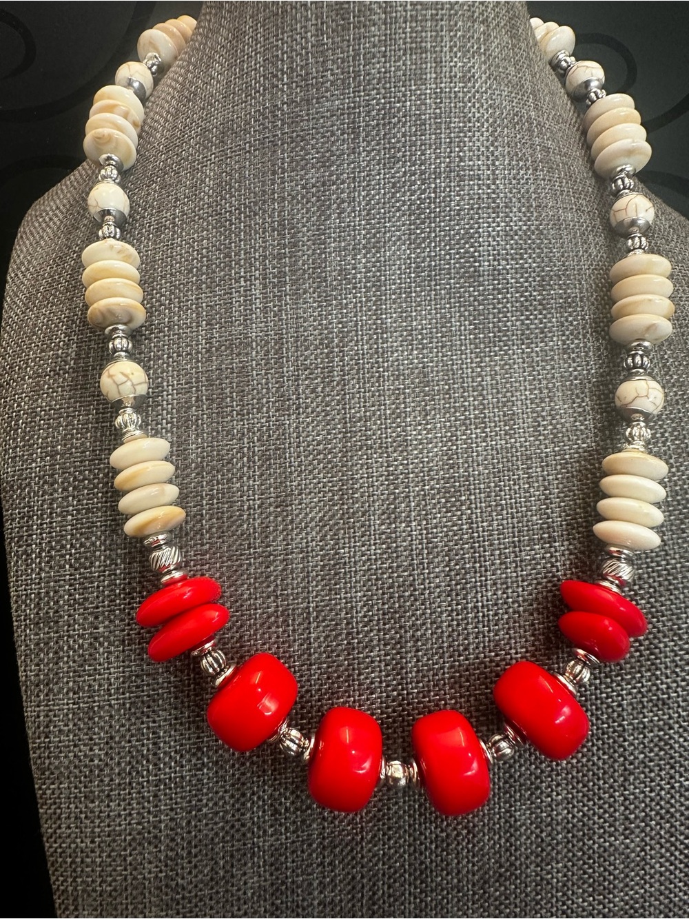 Handcrafted Red and Cream Bead Necklace - Women Jewelry